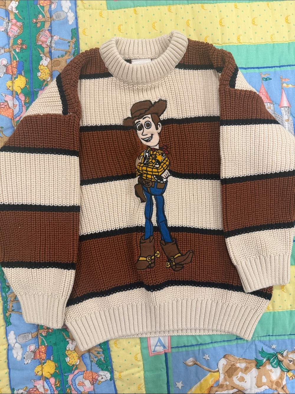 Toy Story Woody Striped Knit Sweater - Brown & Cream Zara used